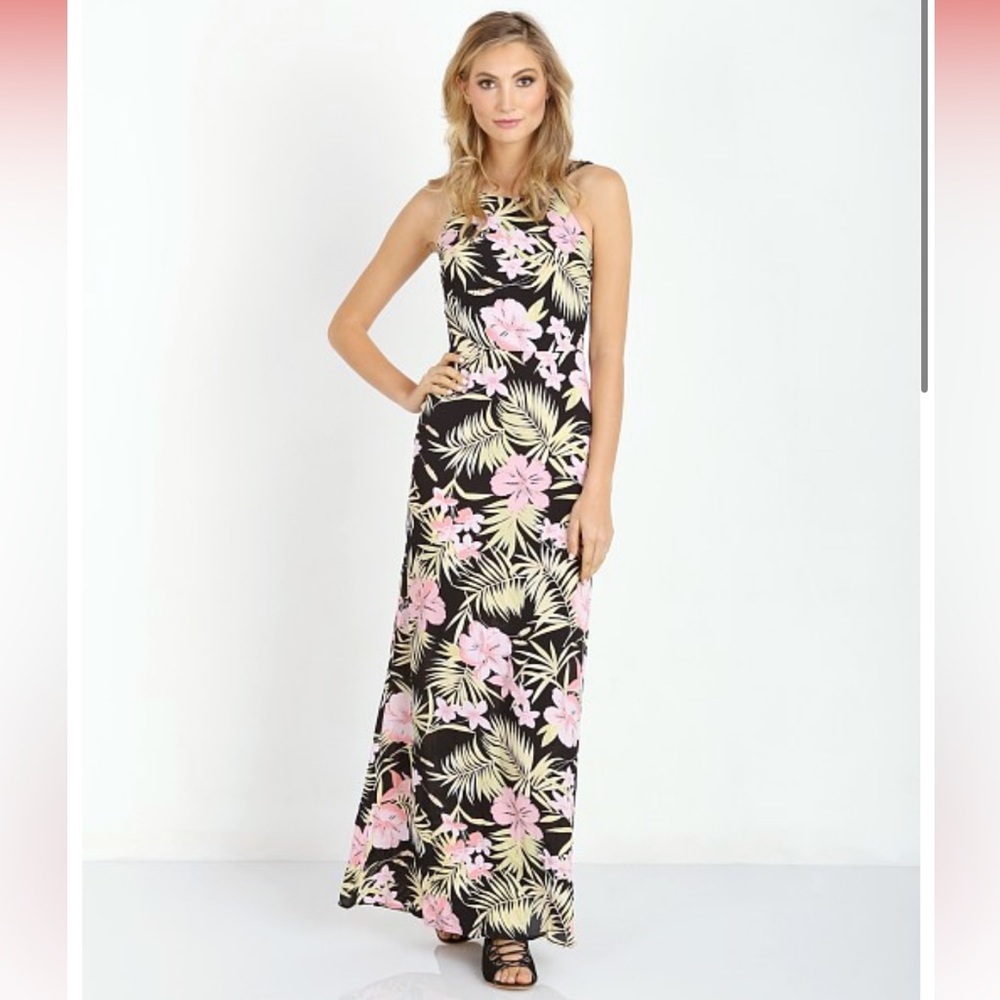 For Love & Lemons Palms Maxi Dress Pastel Palm Floral